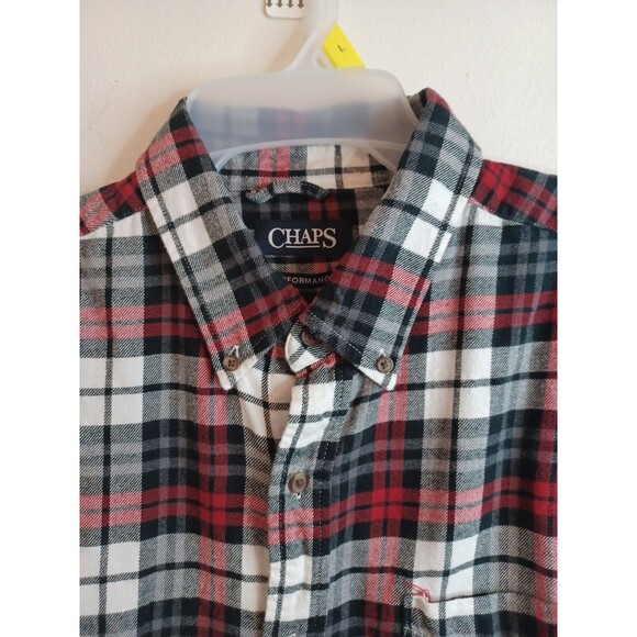 CHAPS Button Down Flannel Shirt Mens Extra Large Black Red Performance Cabincore - Picture 4 of 8